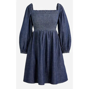 JCrew Smocked puff-sleeve dress in chambray, NWT